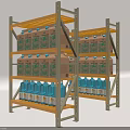 Multi tiered Metal Display Racks With Neatly Arranged Cardboard Boxes And Blue Bottles