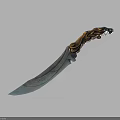 Decorative Knife With Carved Wooden Handle And Blue Blade Featuring Intricate Patterns And Elegant Design