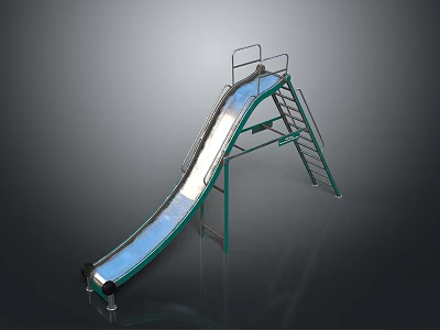 Outdoor Metal Slide With Green Frame Ladder And Smooth Sliding Surface 3d model