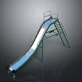Outdoor Metal Slide With Green Frame Ladder And Smooth Sliding Surface