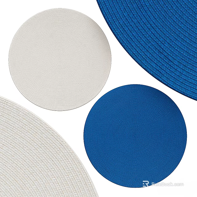 Woven Square Rug With White And Blue Colors For Living Room Decoration 3d model 