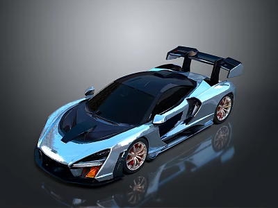 Silver Sleek Supercar With Black Roof Rear Spoiler And Red Alloy Wheels 3d model