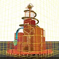 Alibaba Themed Red Spiral Display Installation With Rabbit Figure Orange Decorations And Lights