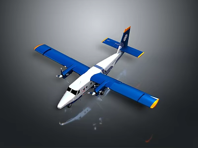Modern Blue and White Passenger Plane with Twin Engine Blue Wings and Yellow Wingtips 3d model