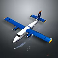 Modern Blue and White Passenger Plane with Twin Engine Blue Wings and Yellow Wingtips