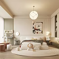 Cozy Modern Kids Room Interior With Soft Bed Teddy Bear Round Rug And Pendant Light