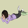 Woman Lying on Marble Floor in Purple Top and Black Leggings with Green Pillow