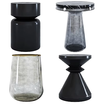 Modern Contemporary Side Table with Black Glass and Gold Accent Decorative Vases 3d model