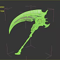 Intricate Metallic Scythe Weapon Design With Decorative Gear And Orange Handle