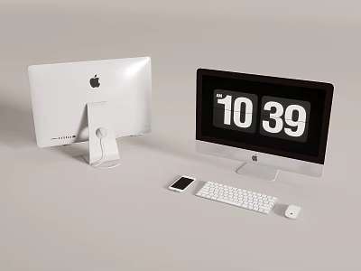 Apple iMac And Black Screen Computer Monitor With Keyboard Mouse And Smartphone 3d model