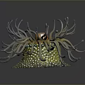 Colorful Sea Anemone With Long Tentacles Orange Center And Textured Yellow Green Base