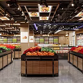 Modern Fruit Store With Fresh Fruits Display Shelves Wooden Metal Counters And Bright Lighting