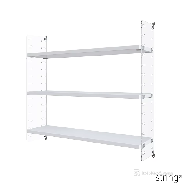 White Three Tiered Shelf Unit With Perforated Uprights And Flat Shelves On Wheels 3d model 