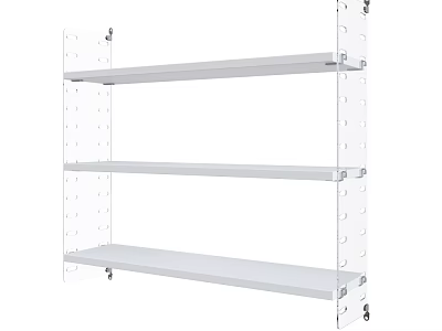 White Three Tiered Shelf Unit With Perforated Uprights And Flat Shelves On Wheels 3d model