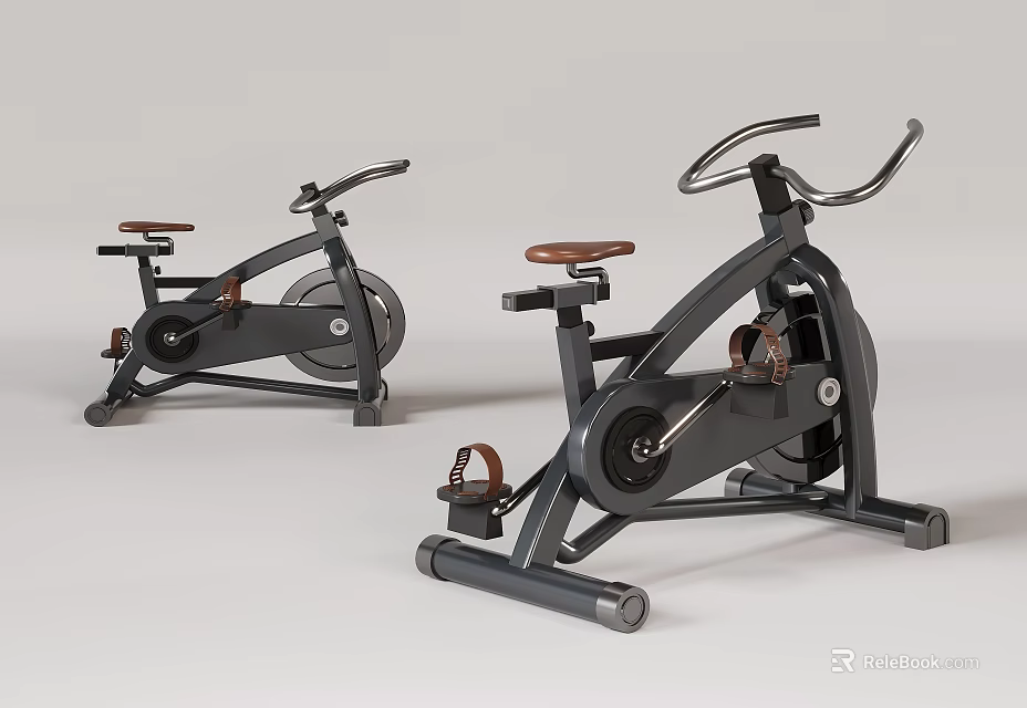 Modern Stationary Exercise Bikes With Brown Wooden Seats And Black Metal Frames 3d model 