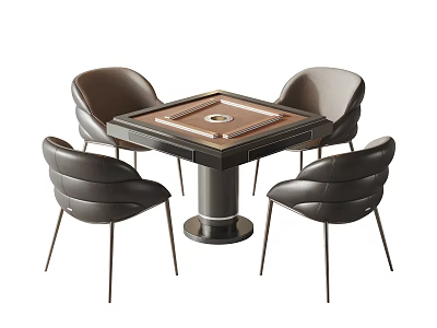 Modern Entertainment Table With Square Top Four Leather Chairs And Sturdy Metal Base 3d model