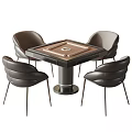 Modern Entertainment Table With Square Top Four Leather Chairs And Sturdy Metal Base