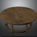 Classic Rustic Wooden Round Coffee Table Featuring Sturdy Decorative Carved Legs 3d model