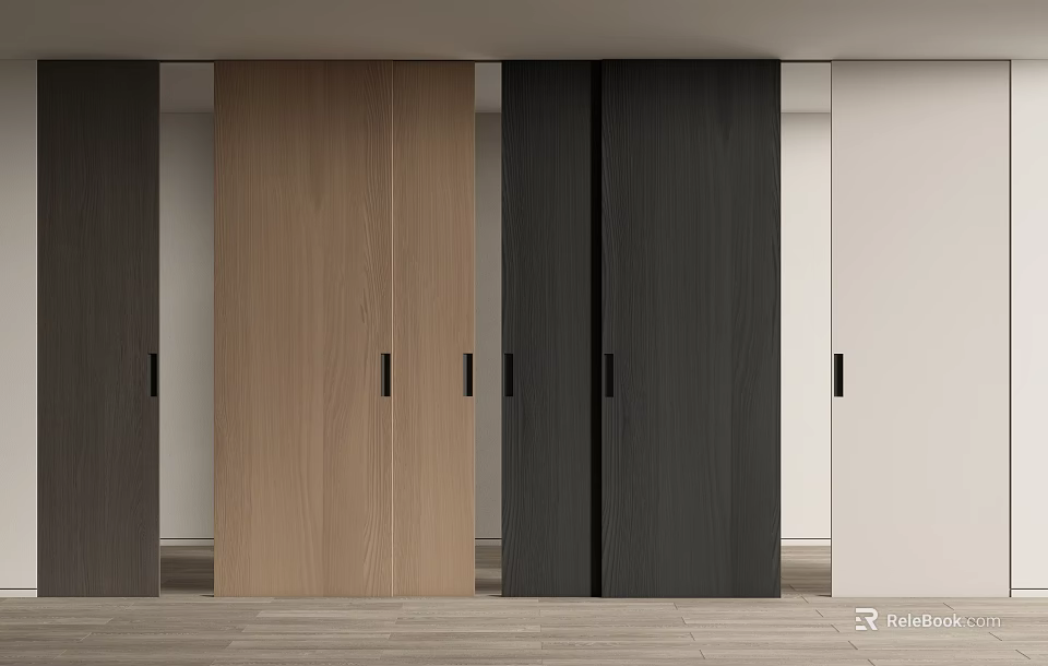 Modern Interior Sliding Doors With Various Colors And Wooden Panels 3d model 