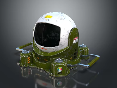 Futuristic Sci Fi Helmet With Green White Design Transparent Visor And Mechanical Details 3d model