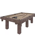 Sturdy Dark Wooden Billiard Entertainment Table With Green Felt Surface And Cue Sticks