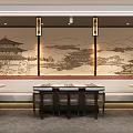 Traditional Chinese Restaurant Interior With Ancient Architecture Murals And Bar Stools