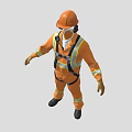 Firefighting Equipment Featuring Orange Suit With Reflective Strips And Safety Harness