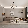Modern Living Dining Room Interior With Ring Chandelier Abstract Painting Sofa Coffee Table And Rug