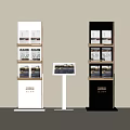 Modern Brochure Display Stands White Black With Information Leaflets And Signs