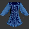 Elegant Intricate Patterned Blue Tunic With Flared Sleeves And Ruffled Hem