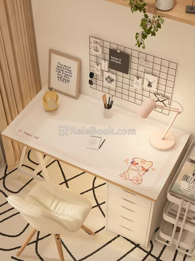 Log wind table mat office desk and chair combination 3d model