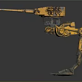 Four Legged Mechanical Character With Yellow Metal Body And Cannon Sci Fi Design