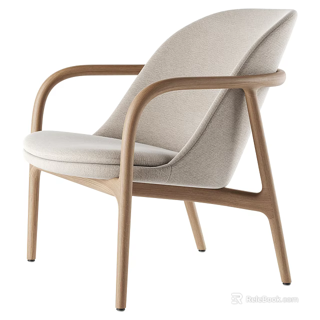 Modern Leisure Chair With Light Beige Upholstered Seat And Wooden Armrests 3d model 