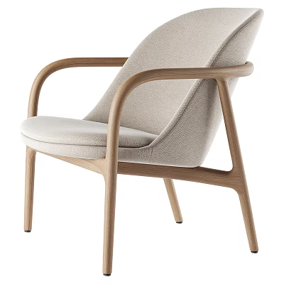 Modern Leisure Chair With Light Beige Upholstered Seat And Wooden Armrests 3d model