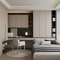 Tatami Bedroom Interior Design With Bed Desk Chair Storage Cabinets And Window Blinds