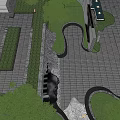 Landscape Wall Design With Green Plants Curved Paths And Paved Surfaces