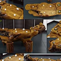 Natural Log Root Carving Tea Table With Handcrafted Design And Tea Set 3d model