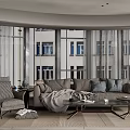 Sofa and Coffee Table Set with Accent Chair Throw Blanket Near Large Windows