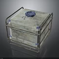 Industrial Use Equipment Enclosure With Metal Frame Blue Top And Stained Surface