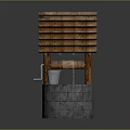 Traditional Well Structure With Wooden Shingle Roof Stone Base And Bucket