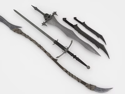 Medieval Weapons Collection Featuring Swords Daggers And Sharp Metal Blades With Intricate Designs 3d model