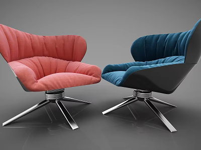 Modern Single Sofa With Curved Design Rotatable Metal Base And Comfortable Pink Blue Cushions 3d model