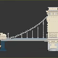 Lego Suspension Bridge Model With White Tower Blue Deck Suspension Cables And Lion Statues