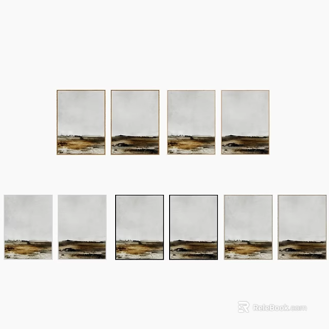 Abstract Paintings Framed Multiple Panels With Neutral Tones And Abstract Landscape Elements 3d model 