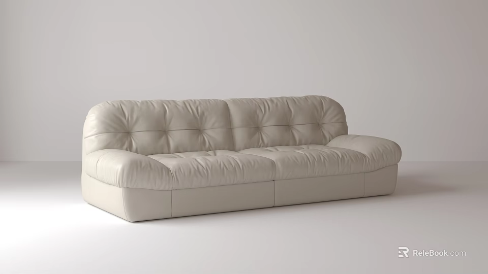 Modern Two Seater Sofa With Cream Leather Upholstery And Tufted Button Design 3d model