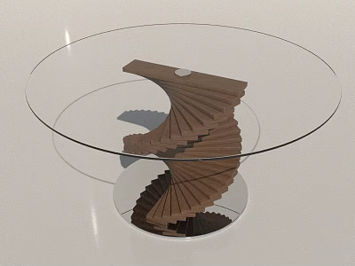 Modern Dining Table With Transparent Glass Top And Spiral Wooden Base 3d model