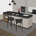 Modern Bar Counter With Black Countertop Two Black Stools Red Flowers And Sink