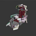 Futuristic Mechanical Chair With Metallic Structure Red Seat And Green Accents