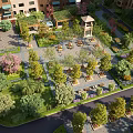Beautiful Landscaped Garden Design With Pavilion Trees Paved Square Water Feature And Seating Areas