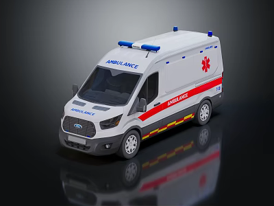 White Ambulance Vehicle With Blue Emergency Lights And Red Cross Sign 3d model